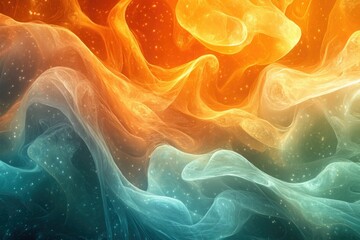 Poster - Abstract art depicting swirling, translucent teal and orange nebulae with embedded sparkles.