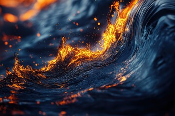 Poster - Fiery wave crests, a mesmerizing blend of fire and water, creating a surreal, vibrant scene.