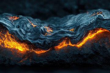 Aufkleber - Molten lava flows beneath a dark, textured rock surface, glowing intensely.
