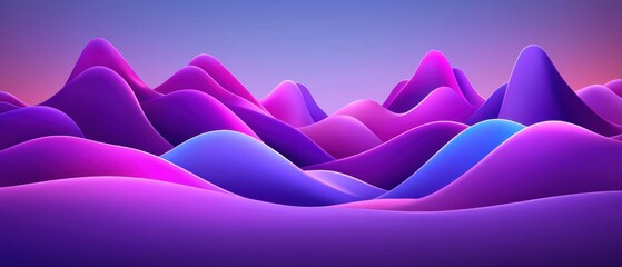 Poster - A vibrant digital landscape featuring undulating hills in shades of purple and blue, set against a soft gradient sky.