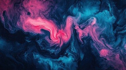 Aufkleber - A vibrant abstract swirl of pink and blue hues against a dark background, evoking a sense of cosmic exploration and artistic fluidity.