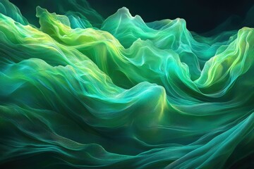 Fototapete - Abstract green fabric waves, flowing smoothly, creating a mesmerizing, ethereal landscape.