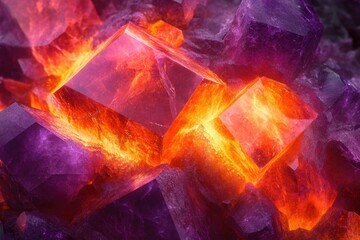Poster - Fiery orange and purple crystals glowing intensely, a mesmerizing display of gemstone energy.