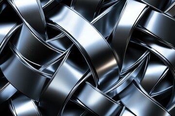 Poster - Abstract image of interwoven metallic bands, creating a complex, reflective, and textured pattern.