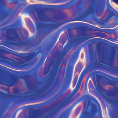 Poster - Futuristic liquid texture with iridescent blue and purple reflections. Abstract waves create a mesmerizing, fluid-like pattern, perfect for backgrounds, design elements, or digital art concepts.