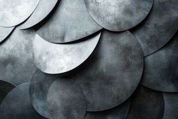 Aufkleber - Overlapping dark grey circular metal plates create a textured, abstract background.