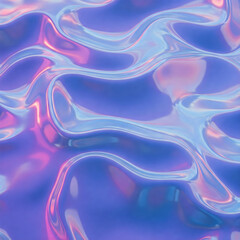 Poster - Futuristic liquid texture with iridescent blue and purple reflections. Abstract waves create a mesmerizing, fluid-like pattern, perfect for backgrounds, design elements, or digital art concepts.