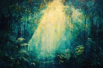 Poster - A mystical forest bathed in ethereal light, a serene and enchanting scene.