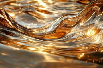Poster - Golden liquid swirls and flows, reflecting light in mesmerizing patterns.