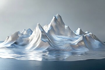 Aufkleber - A mesmerizing abstract silver mountain range reflecting on calm water, a serene digital artwork.
