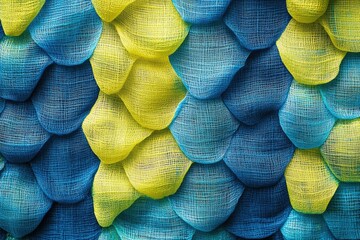 Aufkleber - Abstract texture of overlapping scales in teal and yellow fabric, creating a visually appealing pattern.