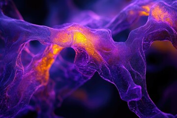 Poster - Abstract art depicting a vibrant, flowing, purple and orange organic form resembling a network or neural system.