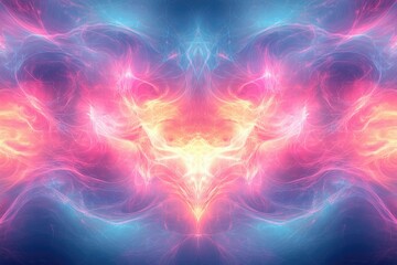 Aufkleber - Abstract fractal art, vibrant pink, blue, and orange energy swirls create a symmetrical, ethereal pattern.