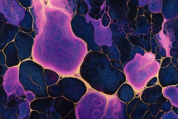 Poster - Abstract art featuring purple and dark blue organic shapes separated by gold veins, creating a mesmerizing pattern.