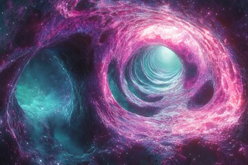 Aufkleber - A mesmerizing cosmic tunnel, swirling with vibrant pink and teal nebulae, leading to an unknown destination.