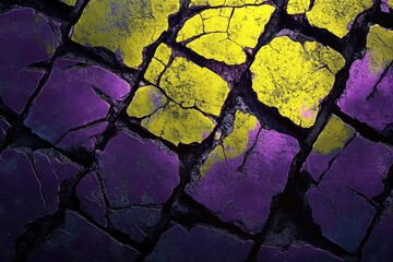 Aufkleber - Abstract cracked surface with purple and yellow hues, creating a visually striking texture.
