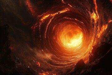 Aufkleber - A fiery vortex of molten lava spirals into a glowing abyss, a mesmerizing and terrifying spectacle of nature's raw power.