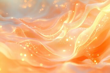 Aufkleber - Abstract orange waves with glowing particles, creating a dreamy and ethereal visual effect.