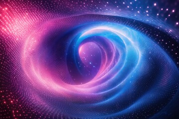 Poster - Abstract swirling nebula, pink and blue cosmic tunnel, glowing particles, vibrant energy.