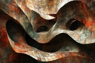 Aufkleber - Abstract stone sculpture with flowing, undulating forms and textured surfaces, creating a mesmerizing visual experience.