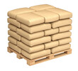 © mipan - Cement bags with blank surface on wooden pallet isolated on transparent background - 3d PNG illustration