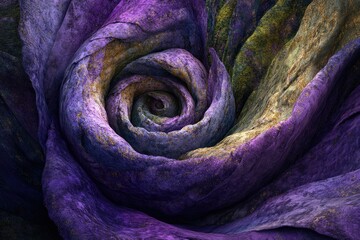 Aufkleber - A mesmerizing digital art depicting a stone rose, showcasing intricate details and vibrant purple, gold, and green hues.