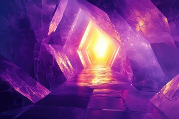 Poster - A radiant, purple crystal corridor glows with inner light, leading to a bright end.