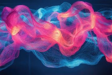 Fototapete - Abstract artwork featuring vibrant pink and blue swirling nets, creating a dynamic and ethereal visual.
