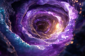Aufkleber - A swirling vortex of purple and blue cosmic energy, glowing with ethereal light, leads into a mysterious darkness.