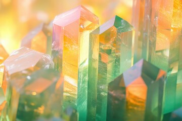Poster - A cluster of vibrant, translucent crystals exhibiting a spectrum of warm orange and cool green hues.