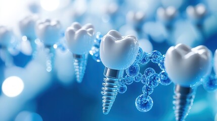 Poster - Exploring advanced dental solutions with titanium implants and molecular structures in a scientific background