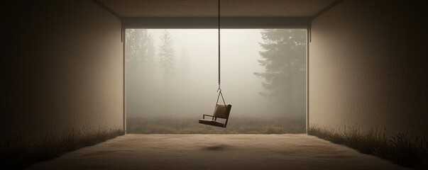 Poster - A room where the floor appears to be the ceiling, and objects seem to be hanging upside down. The lighting is adjusted to maintain the illusion, making it hard to determine whatâ€™s real.