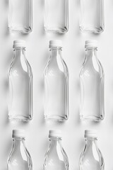 Poster - Mockup of minimal branding glass water bottles arranged neatly in rows for product display