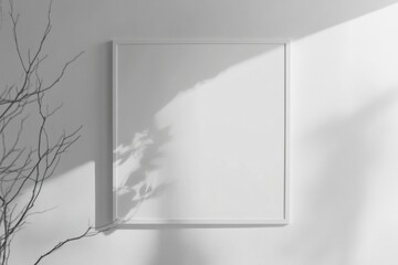 Poster - Vertical white mockup poster frame on minimal wall illuminated by natural light in simple interior space