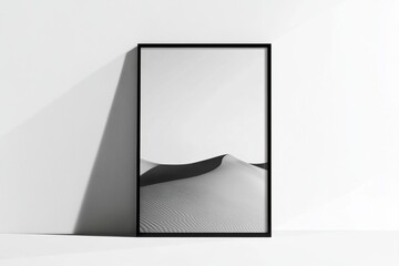Poster - Minimalist design featuring a black framed poster displaying abstract sand dunes with elegant simplicity