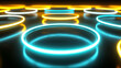 © Lalaland - Abstract image featuring glowing neon circular patterns with vibrant blue and yellow accents on black background, create futuristic and mesmerizing visual, symbolizing energy, motion, and technology.