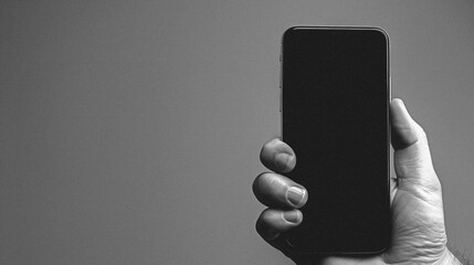 Poster - Holding Smartphone with copy space : A human hand confidently grips a smartphone, showcasing its sleek design and blank screen that's a blank canvas of possibilities.