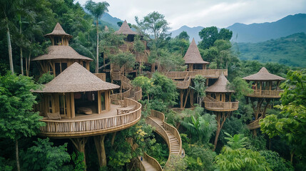 Poster - A treehouse village hidden deep within an enchanted jungle.