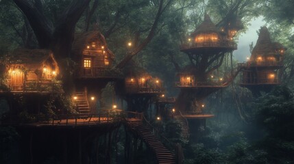 Poster - a treehouse village hidden deep within an enchanted jungle.