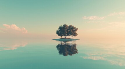 Poster - A surreal image of an island floating on an infinite ocean.