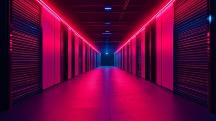 Fototapete - A retro-futuristic cyberpunk alley glowing with neon pink and blu