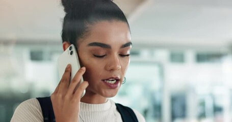 Aufkleber - Phone call, office and business woman with stress for contact, communication and discussion. Corporate, professional and frustrated person talking on smartphone with bad news, mistake and crisis