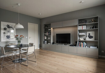 Poster - modern interior of a cozy bedroom . Generative AI