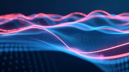 Poster - dynamic digital wave pattern with vibrant blue and pink neon lines creates futuristic and abstract v