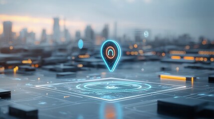 Poster - A futuristic digital navigation interface showcasing a detailed and visually appealing map of an urban cityscape highlighting various transportation routes infrastructure and landmarks
