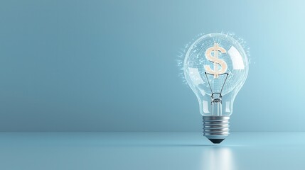 Poster - bright illuminated glass lightbulb emitting a dollar sign inside representing financial innovation s