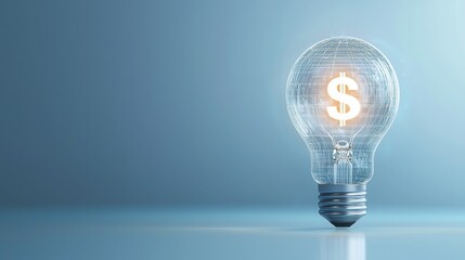 Poster - A visually striking and conceptual image depicting a futuristic 3D lightbulb with a glowing dollar sign at its center symbolizing the power of innovation technology and financial prosperity
