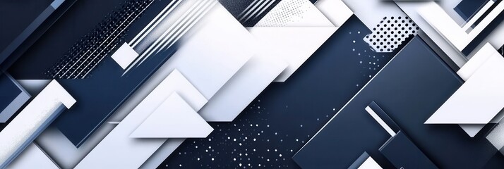 Poster - Structured geometric background in navy blue, gray, and white conveying governance and stability with a balanced layout