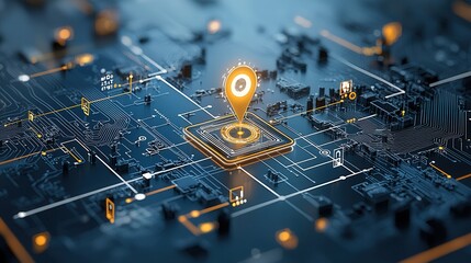 Poster - innovative high tech global positioning concept featuring a futuristic digital circuit board with in