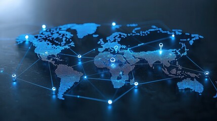 Poster - a visually striking and technologically advanced world map highlighting the interconnectedness of th